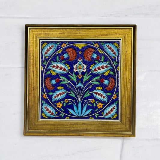 Handmade Ceramic Tile, Floral Decorative Tiles, Iznik Turkish Tiles, Framed Wall Art, Wall Hanging Tiles, Collectible Tiles