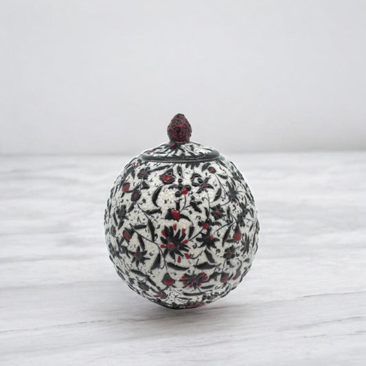 Handmade Black and White Ceramic Sugar Bowl with Lid – 5" Decorative Pottery Creamer, Unique Round Design, Ideal for Home Decor