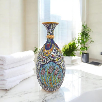 turkish ceramic vase,tree of life vase,handmade pottery,anatolian decor,boho home vase,painted vase,embossed ceramic