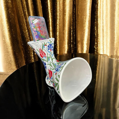 Handmade Ceramic Gramophone Speaker Amplifier – Floral Pottery Music Box, Unique Phone Amplifier, Ideal Birthday Gift