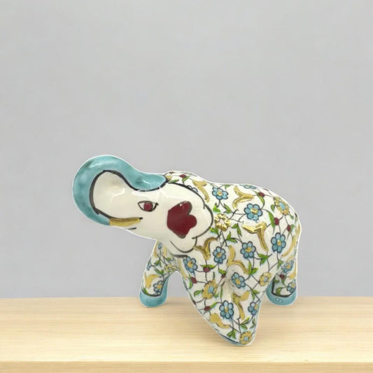 Hand-Painted Turkish Ceramic Elephant Figurine – Gold Floral Design, Unique Home Decor & Gift for Elephant Lovers