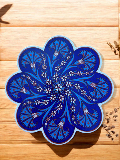 Hand Painted Turkish Ceramic Coaster, 18 cm Heat Resistant Tile, Pot Holder, Coffee Mug Mat, Kitchen Hot Pad, Decorative Table Plate