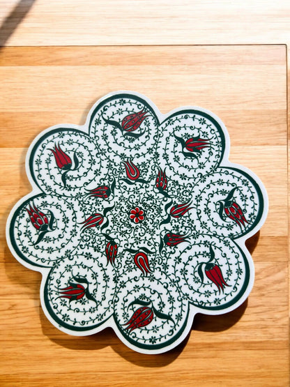 Hand Painted Turkish Ceramic Coaster, 18 cm Heat Resistant Tile, Pot Holder, Coffee Mug Mat, Kitchen Hot Pad, Decorative Table Plate