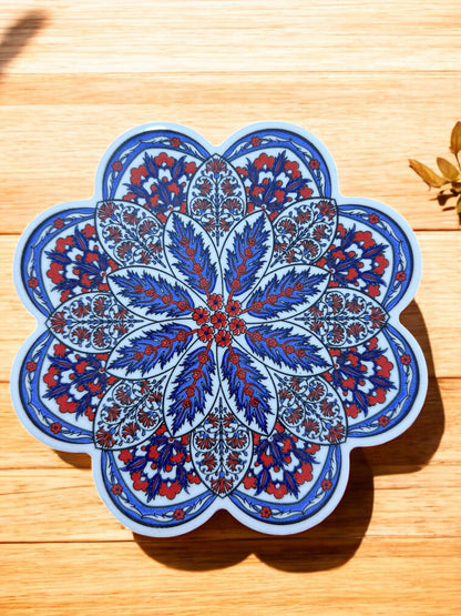 Hand Painted Turkish Ceramic Coaster, 18 cm Heat Resistant Tile, Pot Holder, Coffee Mug Mat, Kitchen Hot Pad, Decorative Table Plate