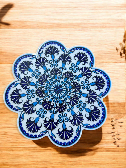 Hand Painted Turkish Ceramic Coaster, 18 cm Heat Resistant Tile, Pot Holder, Coffee Mug Mat, Kitchen Hot Pad, Decorative Table Plate