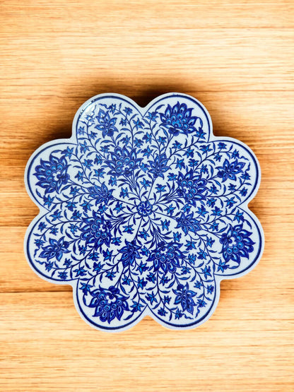 Handcrafted Turkish Ceramic Coaster, 18 cm Artistic Drink Plate, Traditional Pattern Table Decor, Elegant Mug Tray for Coffee or Tea