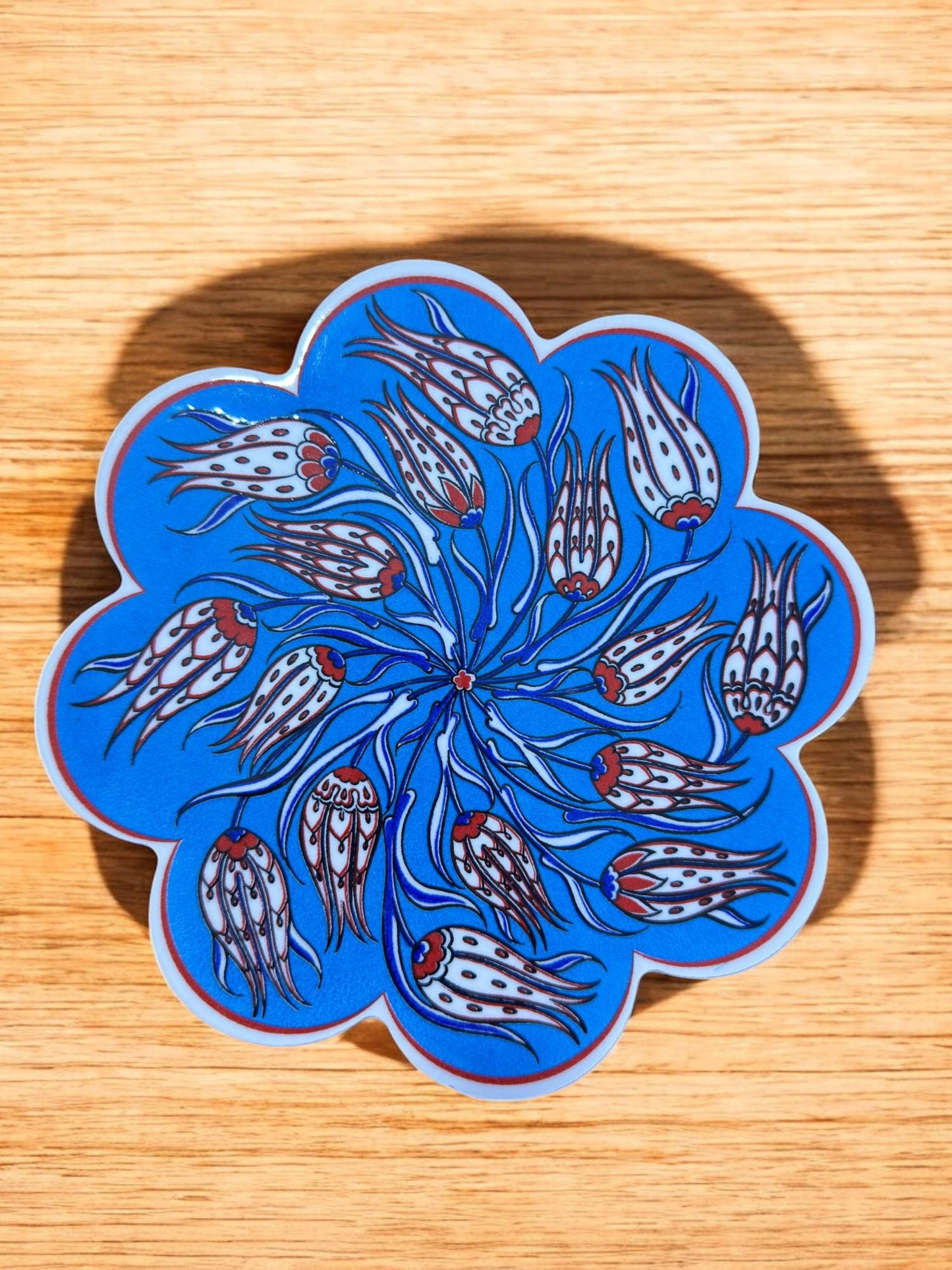 Handcrafted Turkish Ceramic Coaster, 18 cm Artistic Drink Plate, Traditional Pattern Table Decor, Elegant Mug Tray for Coffee or Tea