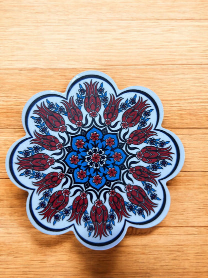 Handcrafted Turkish Ceramic Coaster, 18 cm Artistic Drink Plate, Traditional Pattern Table Decor, Elegant Mug Tray for Coffee or Tea