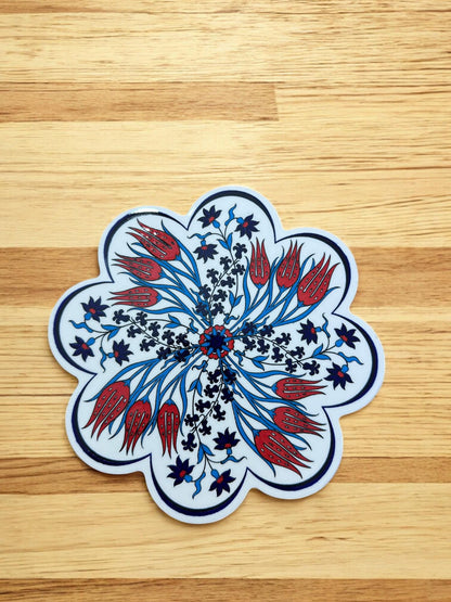 Handcrafted Turkish Ceramic Coaster, Traditional Anatolian Pattern Plate, 18 cm Drink Mat, Hand Painted Table Decor, Coffee Mug Tray