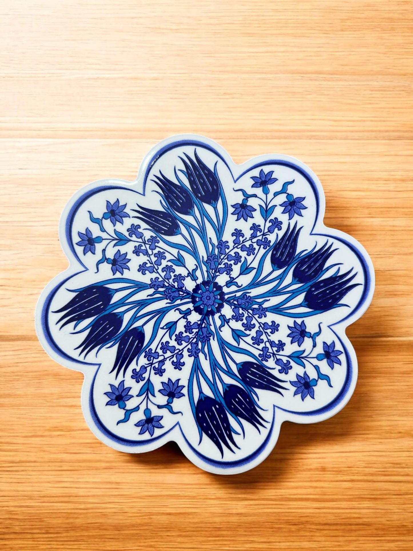 Handcrafted Turkish Coaster, Hand Painted Ceramic Drink Plate, Traditional Anatolian Pattern, Decorative Home Accent, 18 cm Size