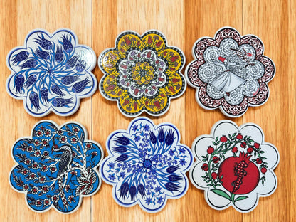 Handcrafted Turkish Coaster, Hand Painted Ceramic Drink Plate, Traditional Anatolian Pattern, Decorative Home Accent, 18 cm Size