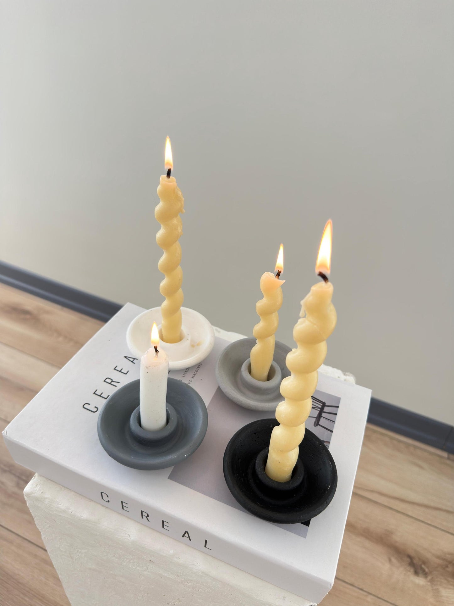 nordic candle holder, set of 4 candles, handmade ceramic candle, scandi decor, minimalist candle holder, modern home candle, boho candle