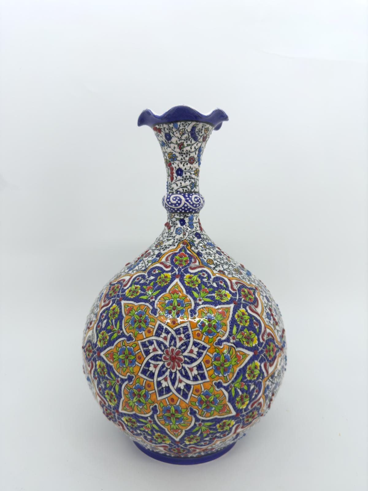 Hand-Painted Ceramic Vase: 12'' Turkish Floral Pottery