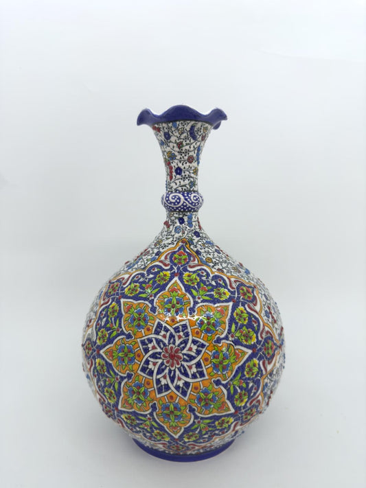 Turkish Ceramic Vase, 12 in Decorative Floral Vase, Colorful Ottoman Pottery, Boho Centerpiece, Anatolian Home Decor