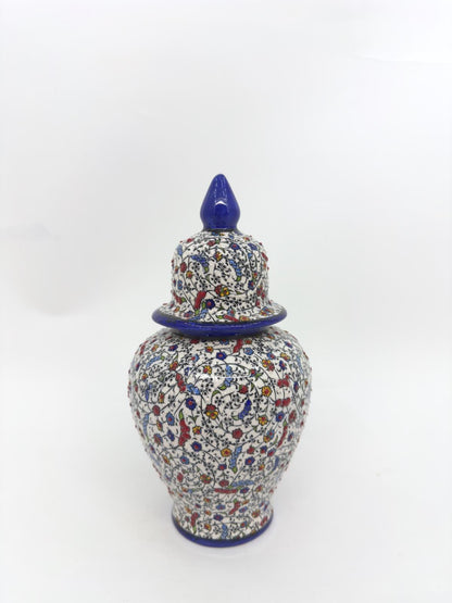 handcrafted ceramic jar,ottoman vase with lid,turkish pottery jar,floral embossed jar,decorative storage jar,artisan ceramic vase,gift idea