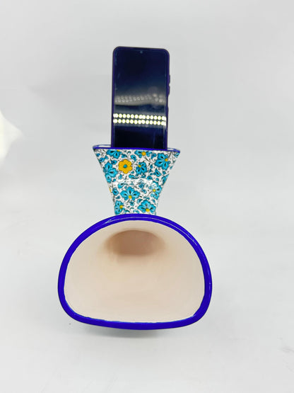 Ceramic Phone Amplifier, Handmade Gramophone Style Sound Booster, Turkish Tile Art, No Electricity Needed, Unique Gift