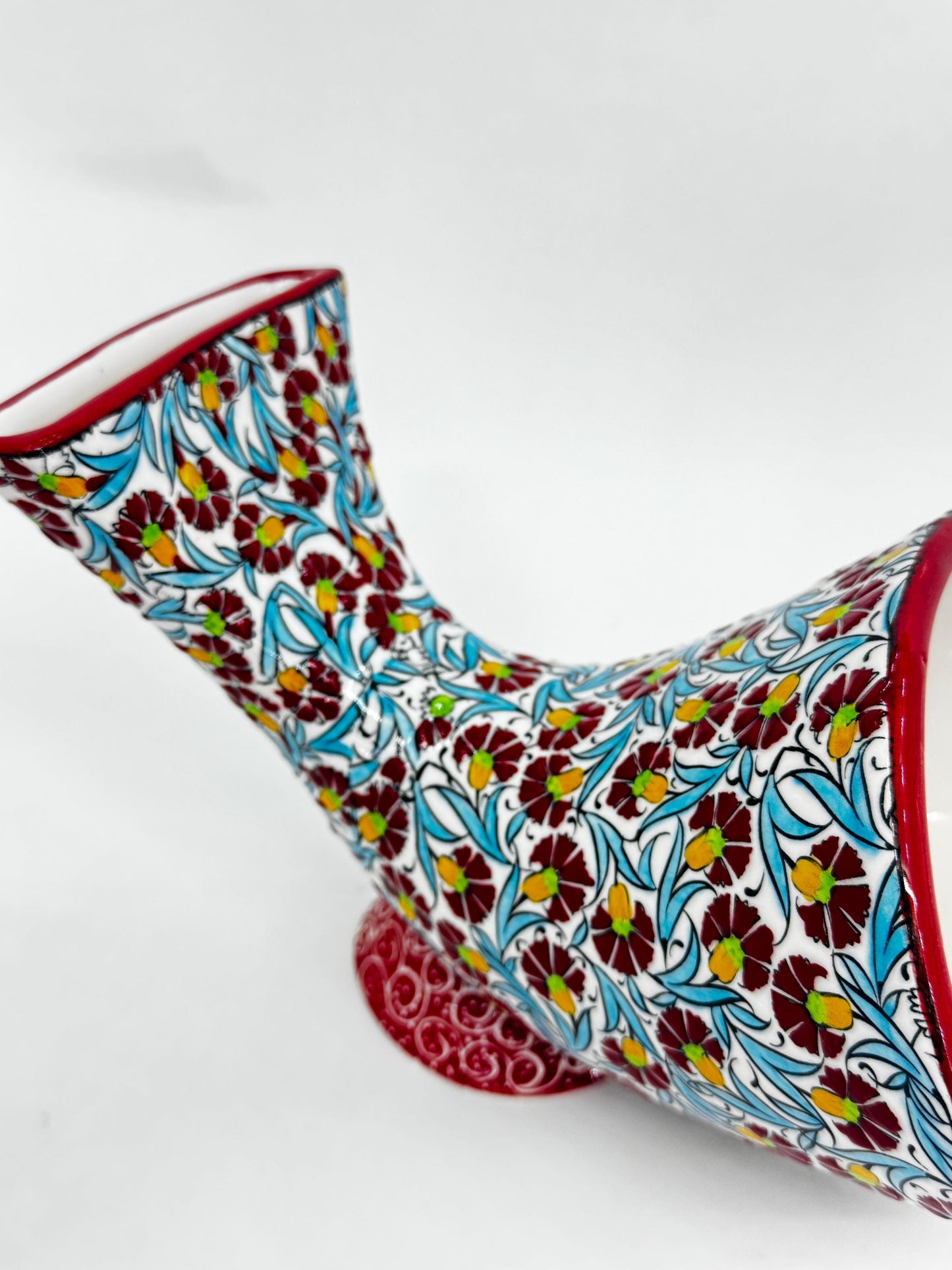 Red Ceramic Phone Amplifier, Handmade Acoustic Speaker, Turkish Floral Tile Art, No Electricity, Unique Gift Idea