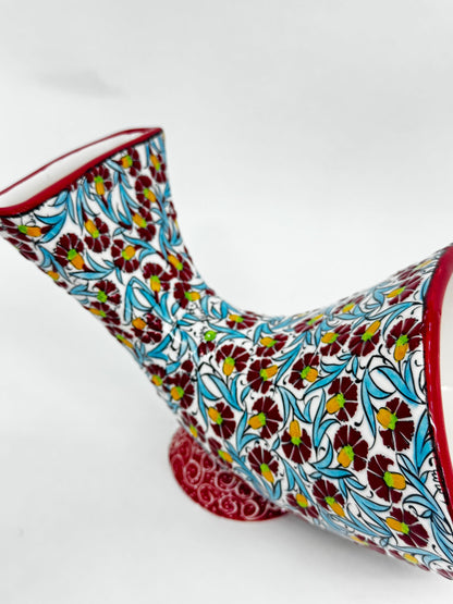 Red Ceramic Phone Amplifier, Handmade Acoustic Speaker, Turkish Floral Tile Art, No Electricity, Unique Gift Idea