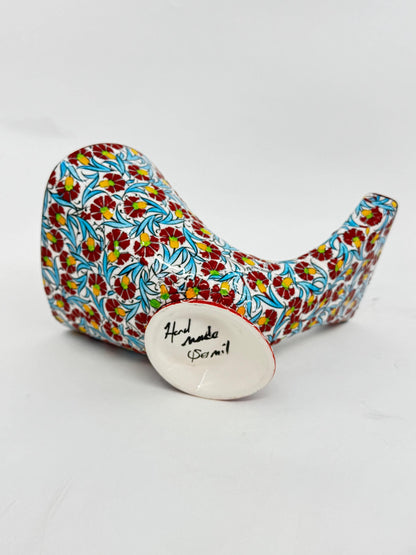 Red Ceramic Phone Amplifier, Handmade Acoustic Speaker, Turkish Floral Tile Art, No Electricity, Unique Gift Idea