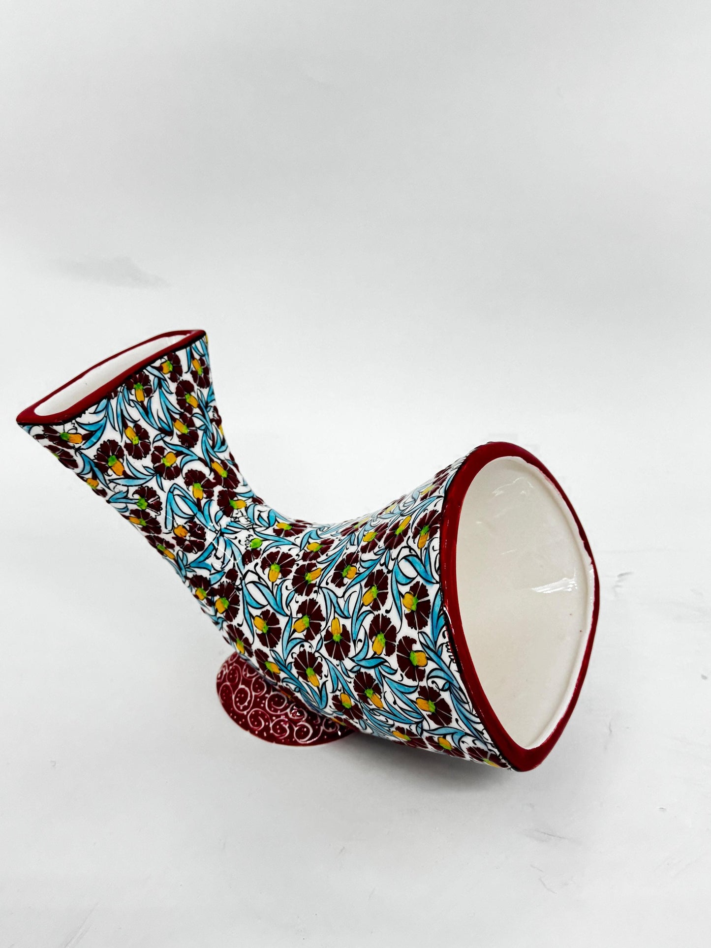 Red Ceramic Phone Amplifier, Handmade Acoustic Speaker, Turkish Floral Tile Art, No Electricity, Unique Gift Idea