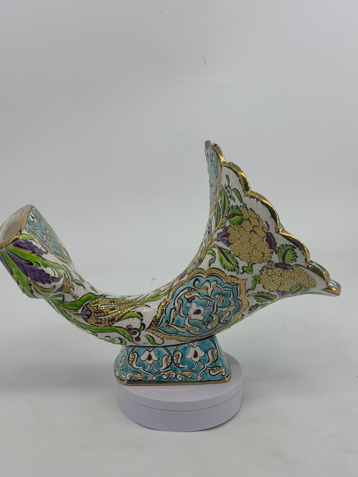 Handmade Ceramic Gramophone Amplifier: 25K Gold Turkish Pottery Horn Speaker