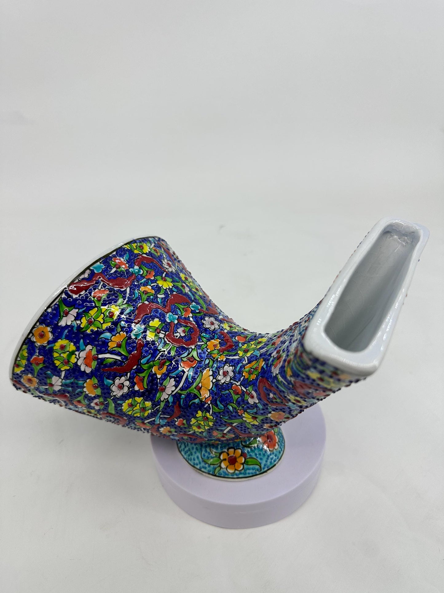 Ceramic Phone Amplifier, Blue Iznik Gramophone, Handmade Turkish Speaker, Floral Ottoman Decor, Boho Art Gift