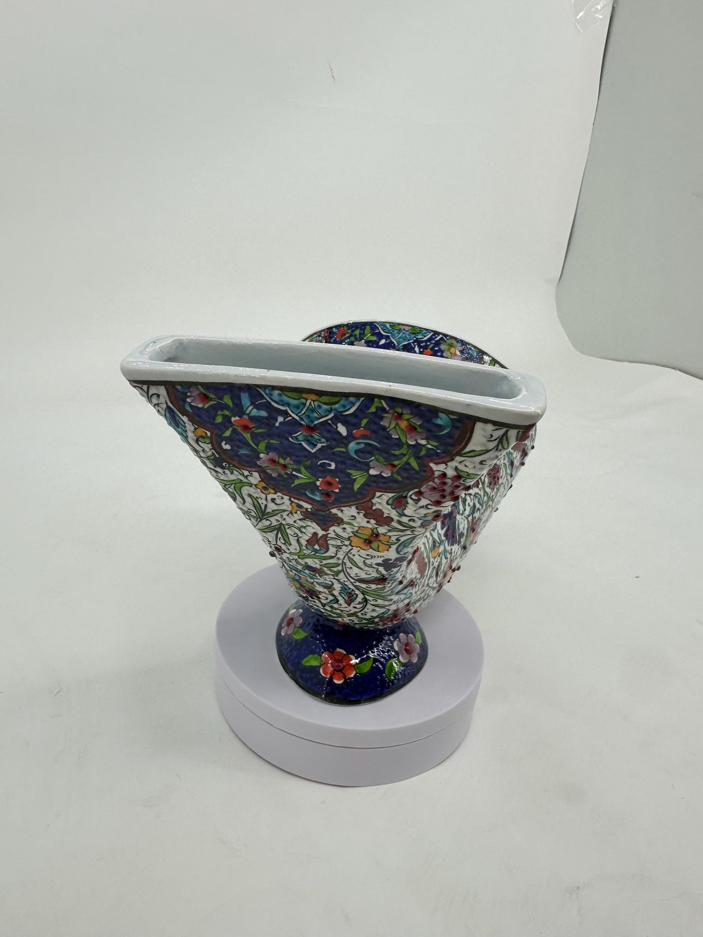 Handmade Ceramic Gramophone, Floral Phone Amplifier, Turkish Iznik Speaker, White Ottoman Decor, Boho Gift Idea