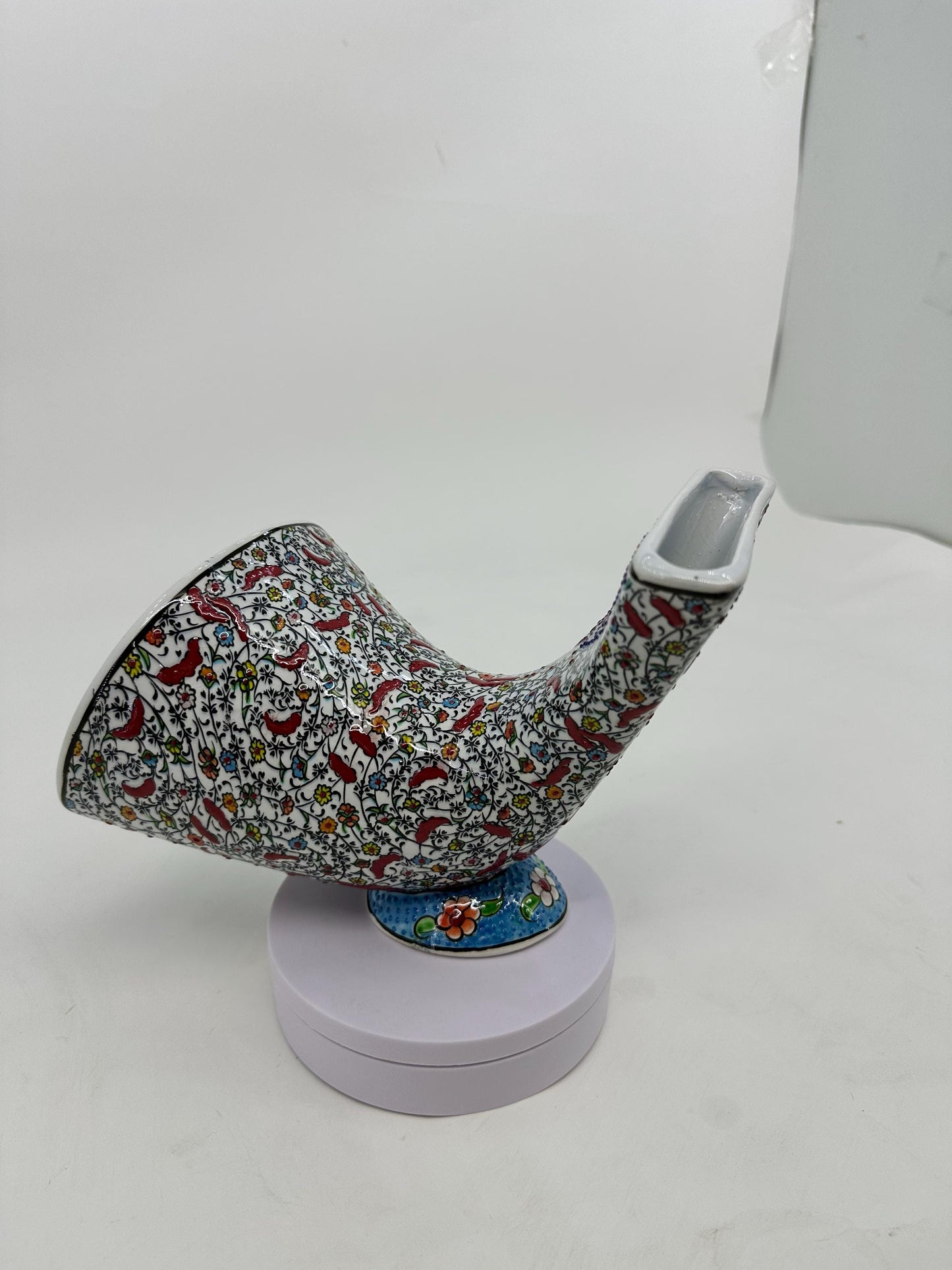 Bird Pattern Ceramic Gramophone, Handmade Iznik Speaker, Turkish Phone Amplifier, Ottoman Home Decor, Boho Gift