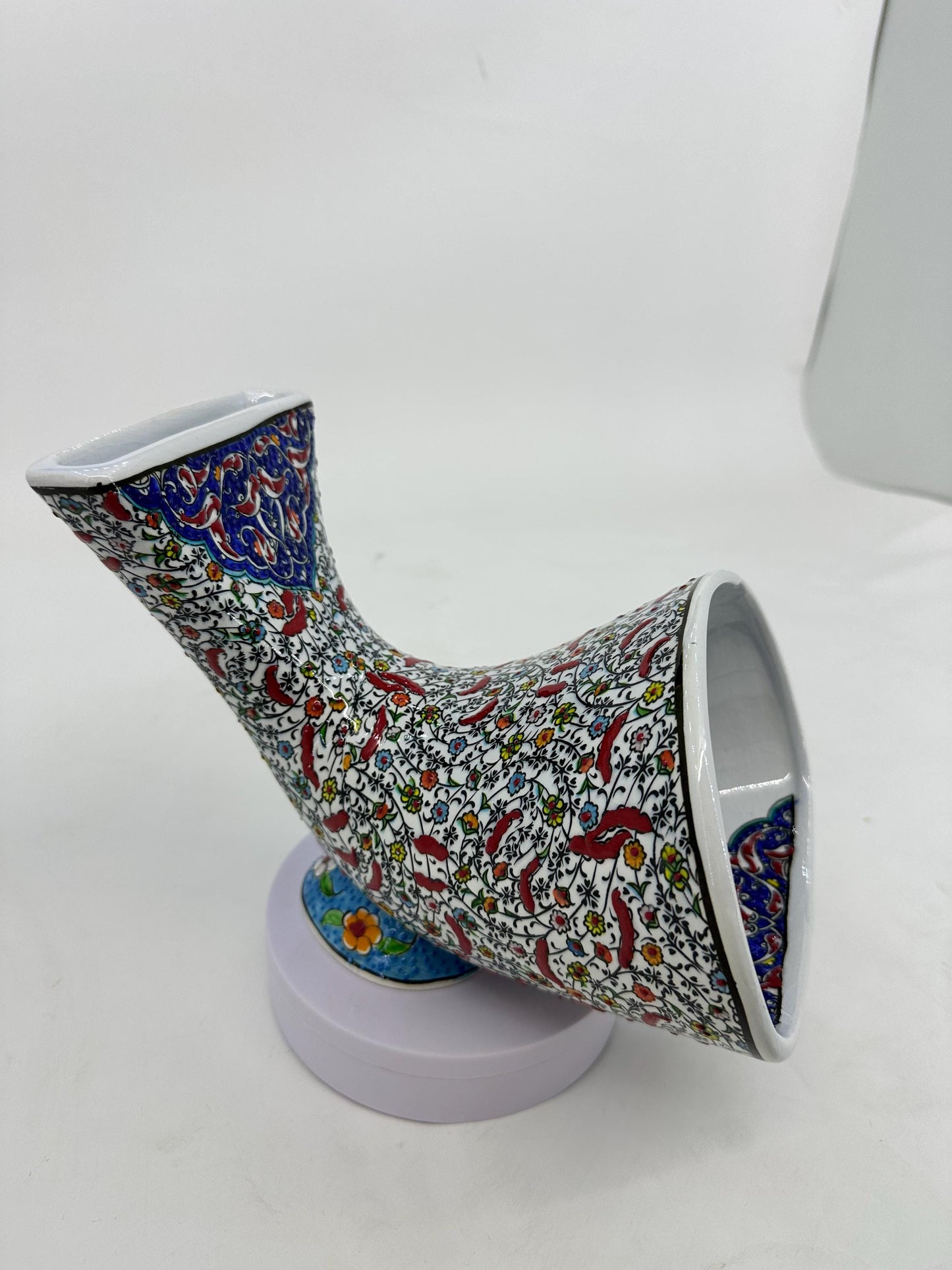 Bird Pattern Ceramic Gramophone, Handmade Iznik Speaker, Turkish Phone Amplifier, Ottoman Home Decor, Boho Gift