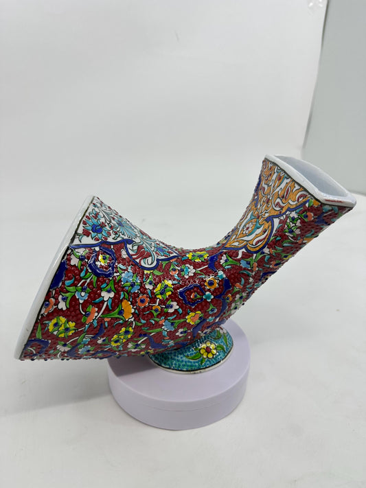 Red Ceramic Gramophone, Turkish Floral Speaker, Handmade Phone Amplifier, Ottoman Iznik Decor, Boho Art Gift