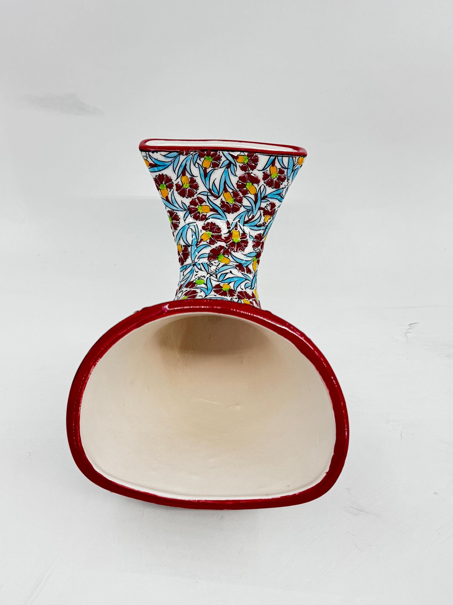 Red Ceramic Phone Amplifier, Handmade Acoustic Speaker, Turkish Floral Tile Art, No Electricity, Unique Gift Idea