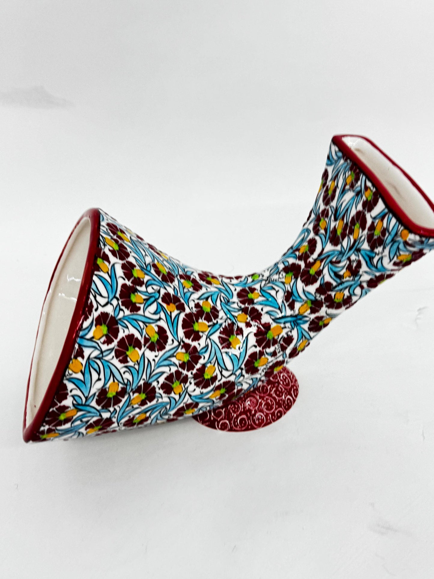 Red Ceramic Phone Amplifier, Handmade Acoustic Speaker, Turkish Floral Tile Art, No Electricity, Unique Gift Idea