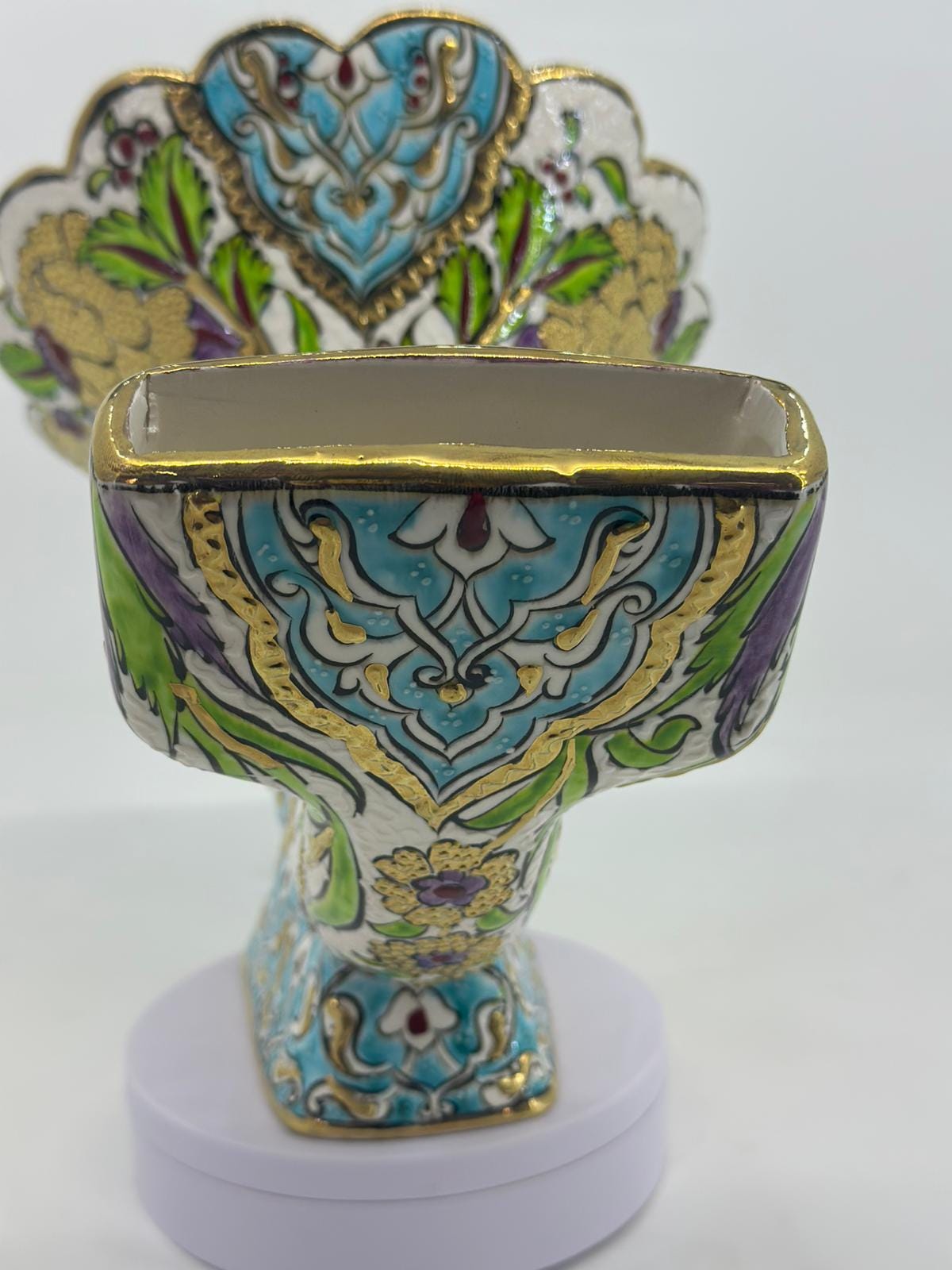 Handmade Ceramic Gramophone Amplifier: 25K Gold Turkish Pottery Horn Speaker