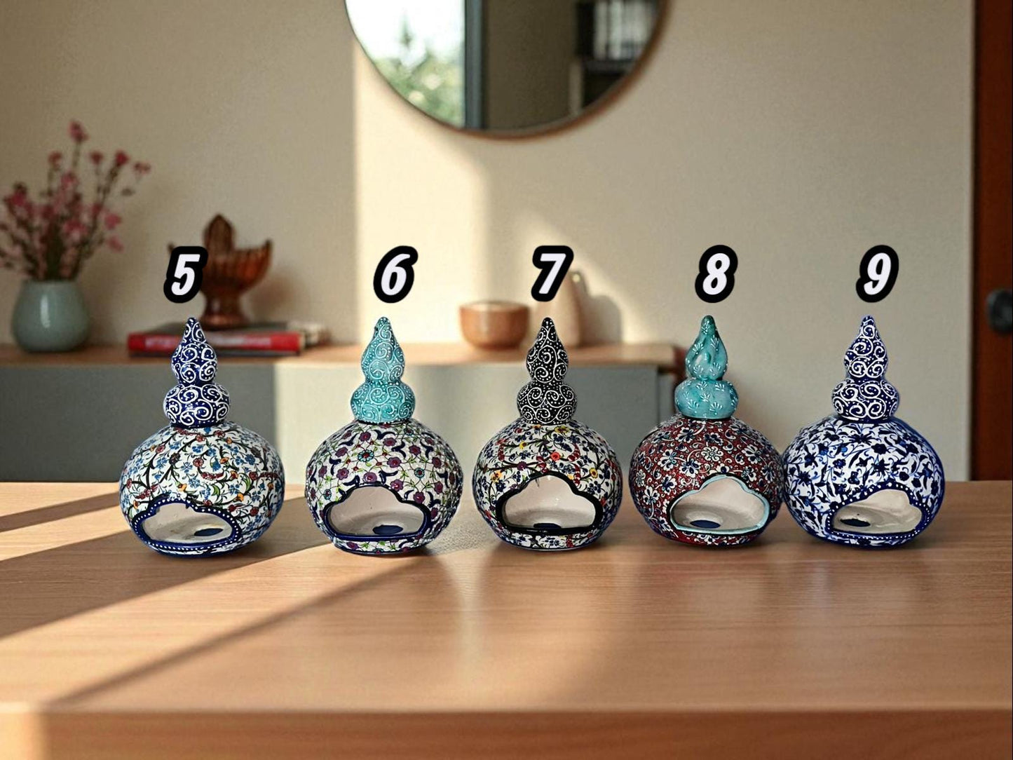 Handmade Turkish Ceramic Candle Holder: Nicea Floral Tealight, Boho Decor