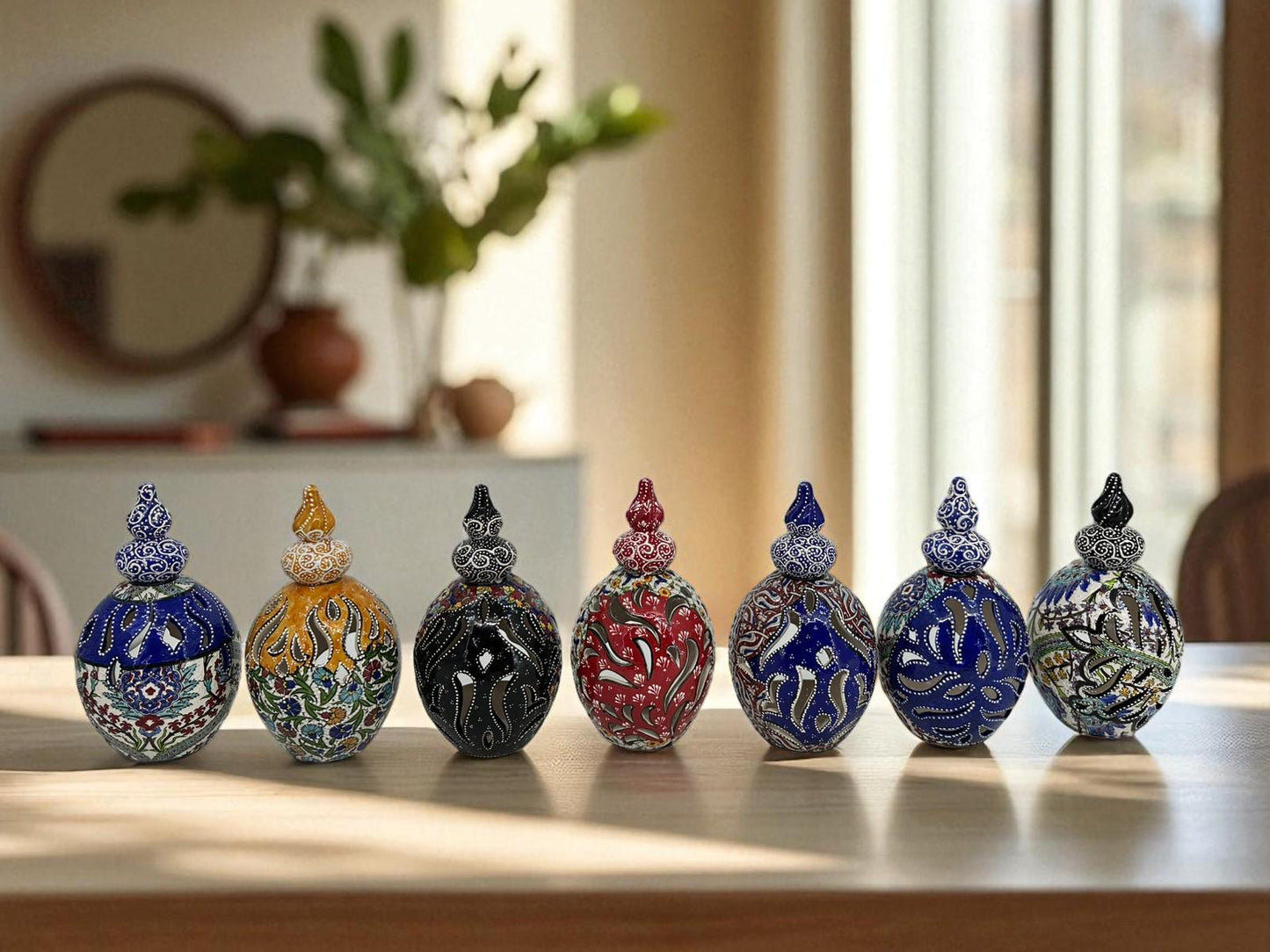 Handmade Turkish Ceramic Candle Holder: Ottoman Floral Lantern