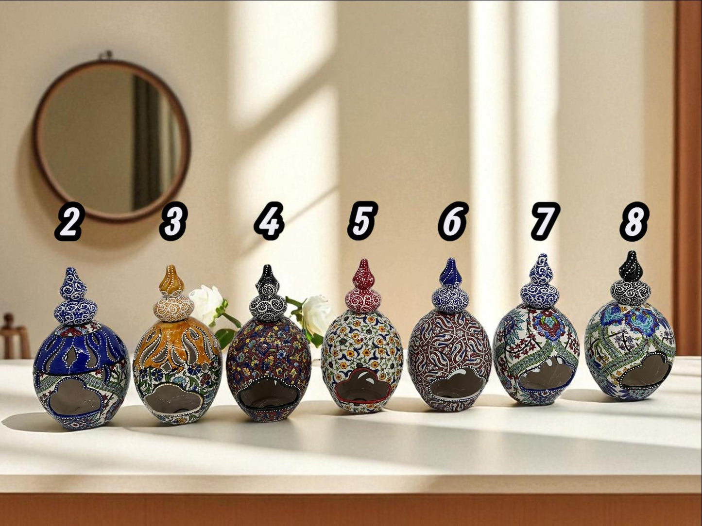 Handmade Turkish Ceramic Candle Holder: Ottoman Floral Lantern