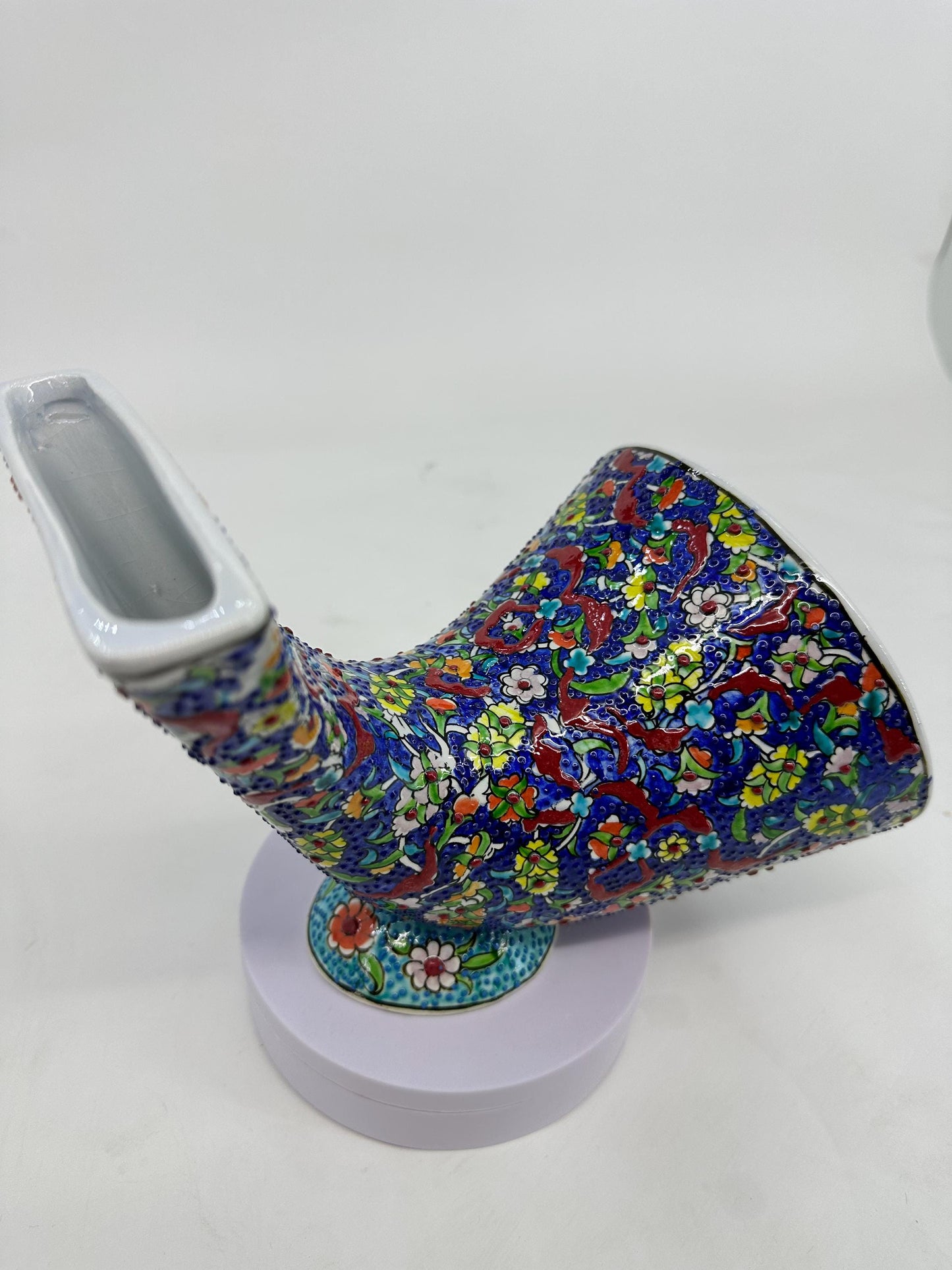 Ceramic Phone Amplifier, Blue Iznik Gramophone, Handmade Turkish Speaker, Floral Ottoman Decor, Boho Art Gift