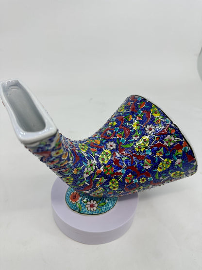 Ceramic Phone Amplifier, Blue Iznik Gramophone, Handmade Turkish Speaker, Floral Ottoman Decor, Boho Art Gift