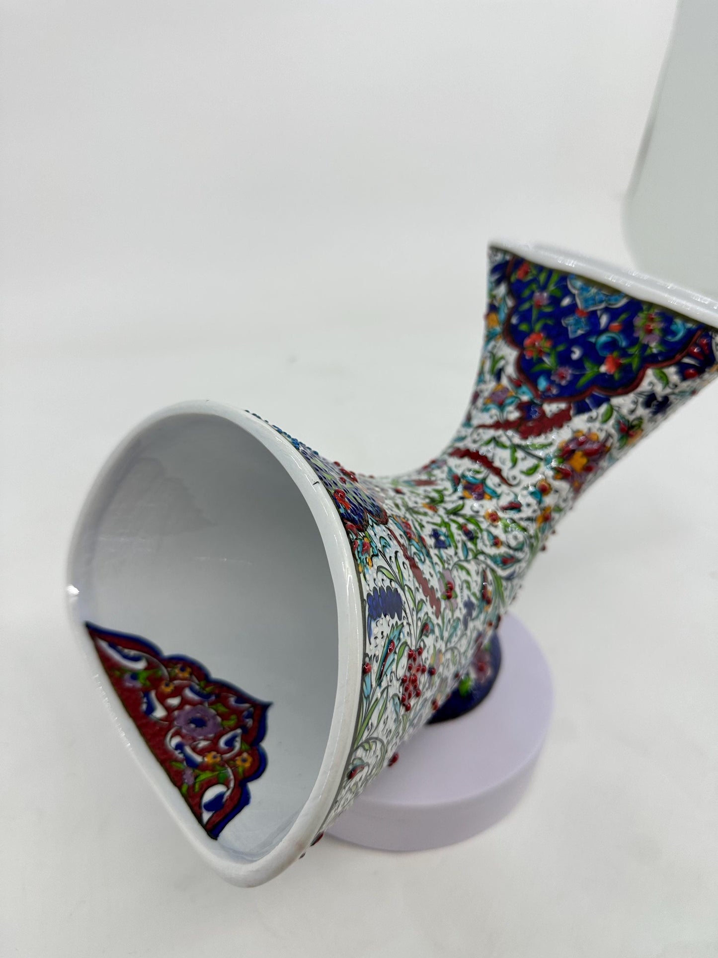 Handmade Ceramic Gramophone, Floral Phone Amplifier, Turkish Iznik Speaker, White Ottoman Decor, Boho Gift Idea