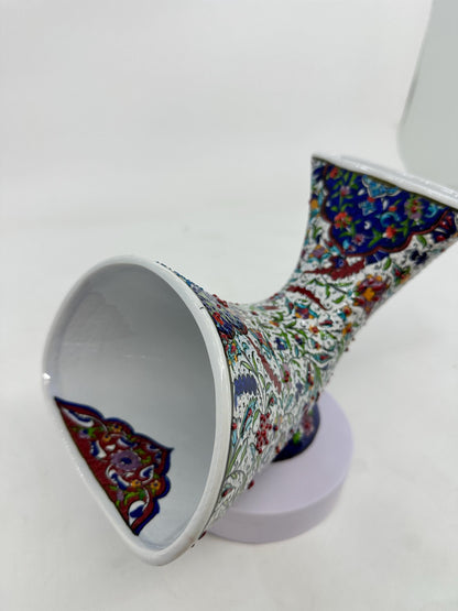 Handmade Ceramic Gramophone, Floral Phone Amplifier, Turkish Iznik Speaker, White Ottoman Decor, Boho Gift Idea