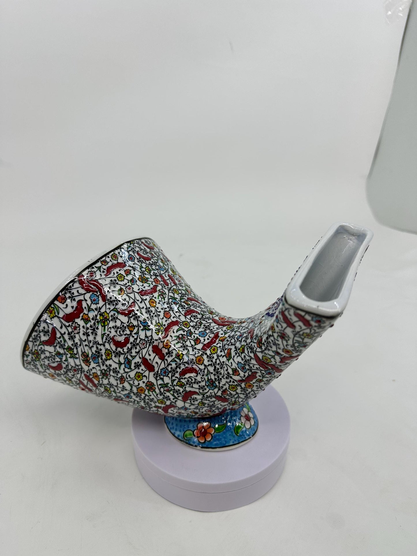 Bird Pattern Ceramic Gramophone, Handmade Iznik Speaker, Turkish Phone Amplifier, Ottoman Home Decor, Boho Gift