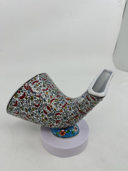 Bird Pattern Ceramic Gramophone, Handmade Iznik Speaker, Turkish Phone Amplifier, Ottoman Home Decor, Boho Gift