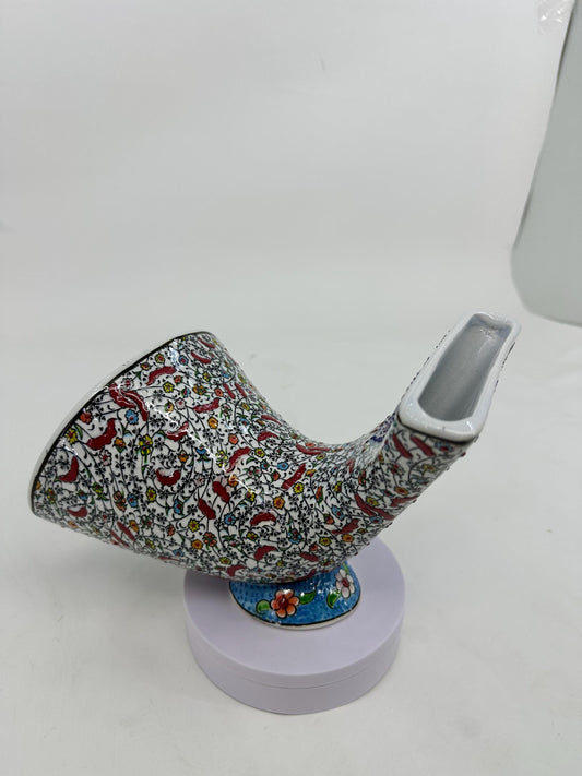 Bird Pattern Ceramic Gramophone, Handmade Iznik Speaker, Turkish Phone Amplifier, Ottoman Home Decor, Boho Gift