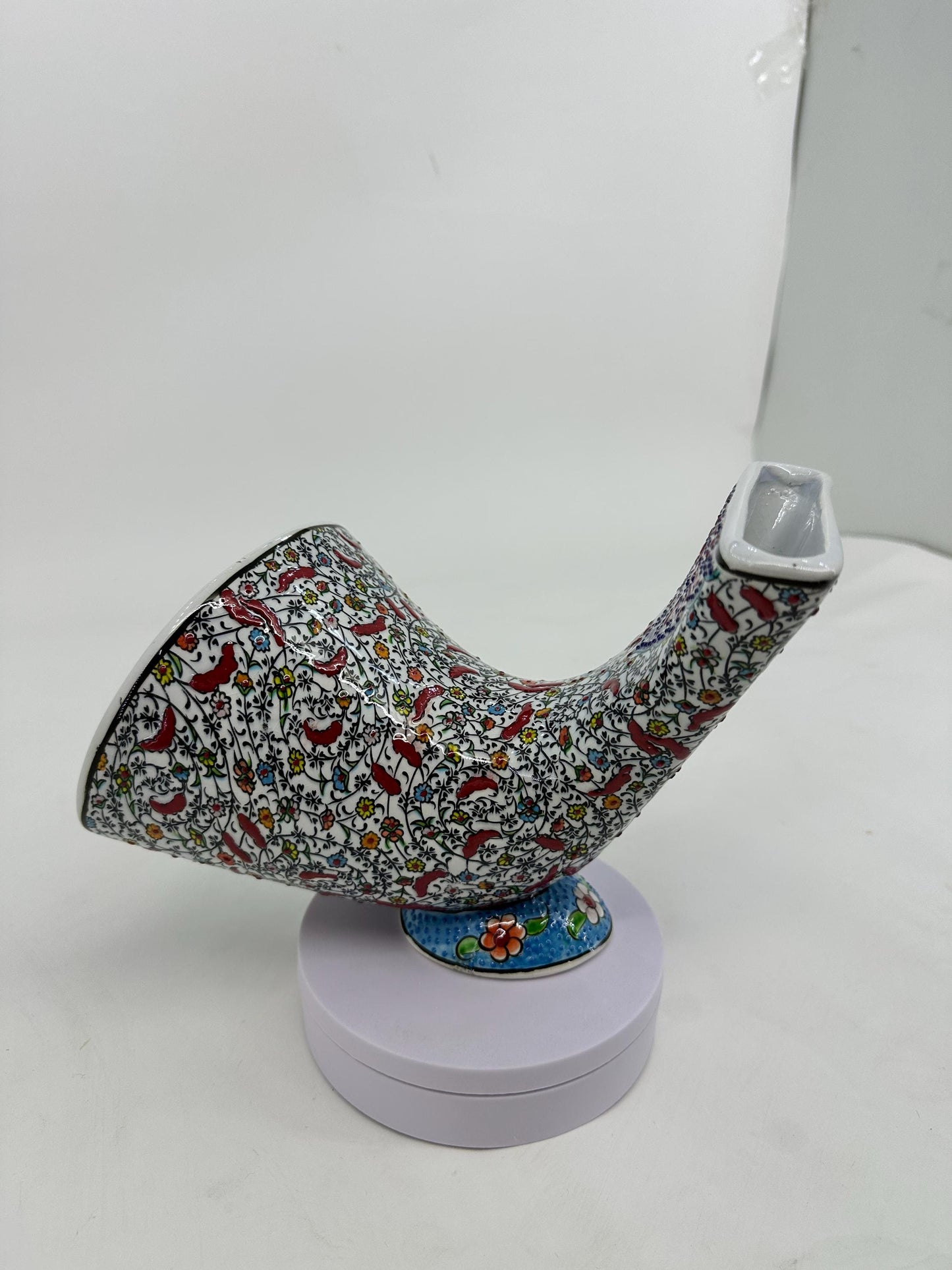 Bird Pattern Ceramic Gramophone, Handmade Iznik Speaker, Turkish Phone Amplifier, Ottoman Home Decor, Boho Gift