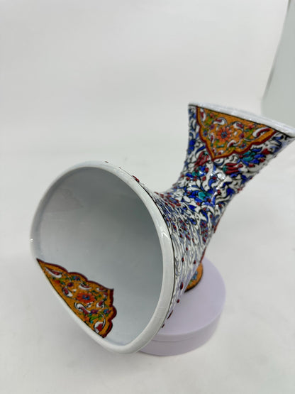 Turkish Ceramic Gramophone, White Floral Phone Amplifier, Handmade Iznik Speaker, Boho Oriental Decor, Gold Accent Gift