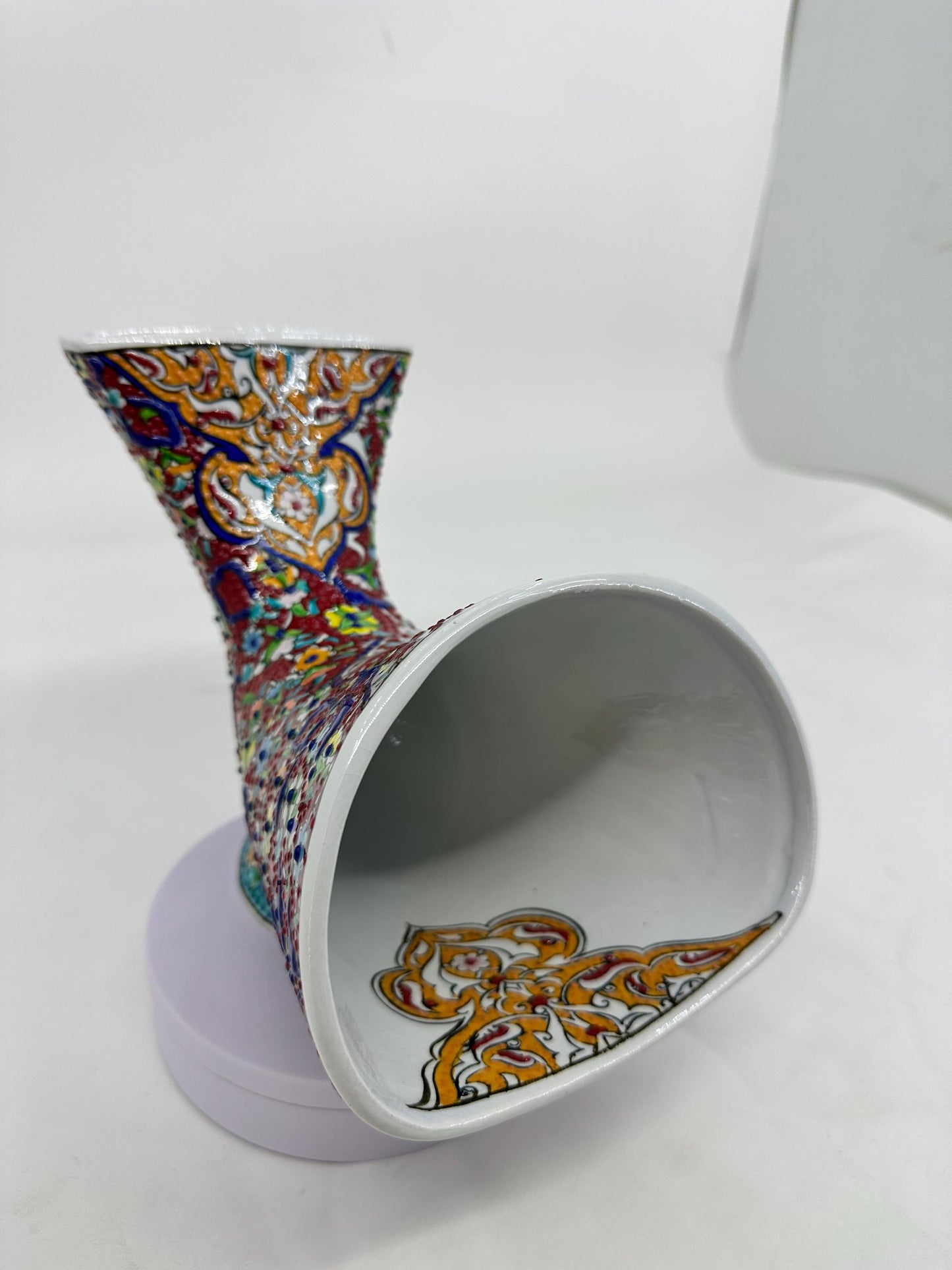 Red Ceramic Gramophone, Turkish Floral Speaker, Handmade Phone Amplifier, Ottoman Iznik Decor, Boho Art Gift