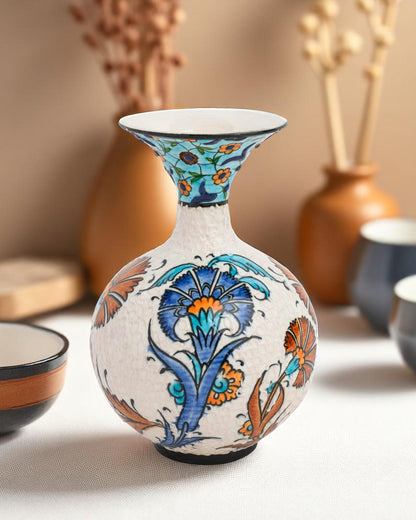 Hand Painted Turkish Ceramic Vase: Iznik Floral Ottoman Decor