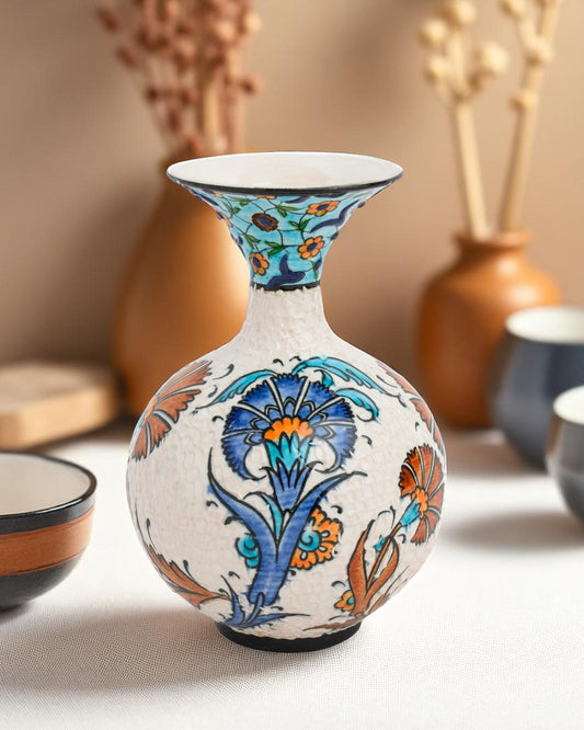 Hand Painted Turkish Ceramic Vase: Iznik Floral Ottoman Decor