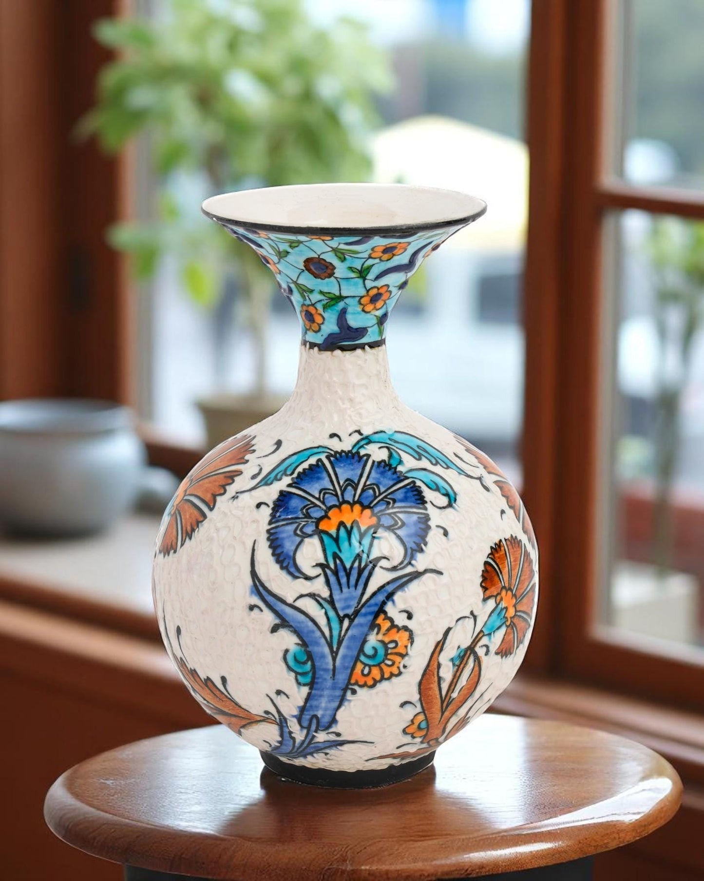 Hand Painted Turkish Ceramic Vase: Iznik Floral Ottoman Decor