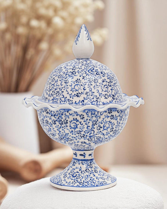 Hand Painted Turkish Ceramic Candy Dish: Ottoman Style Blue Floral Bowl